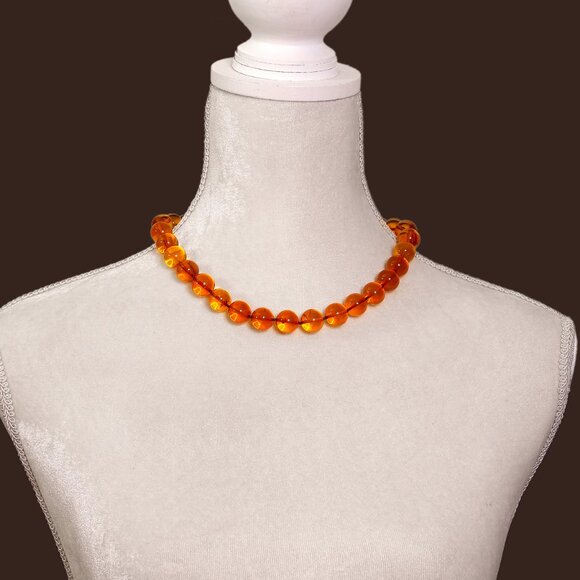 100% NATURAL BALTIC AMBER - Not Pressed 11 mm Round Cognac Beads Necklace 30.4g - Picture 3 of 5
